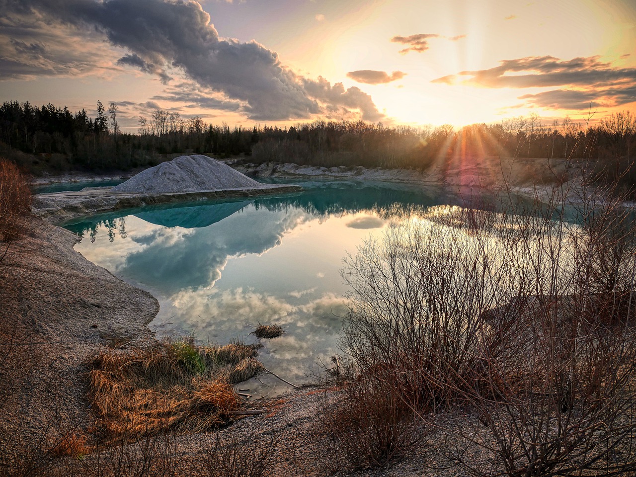 gravel pit, pond, sunset-7809782.jpg